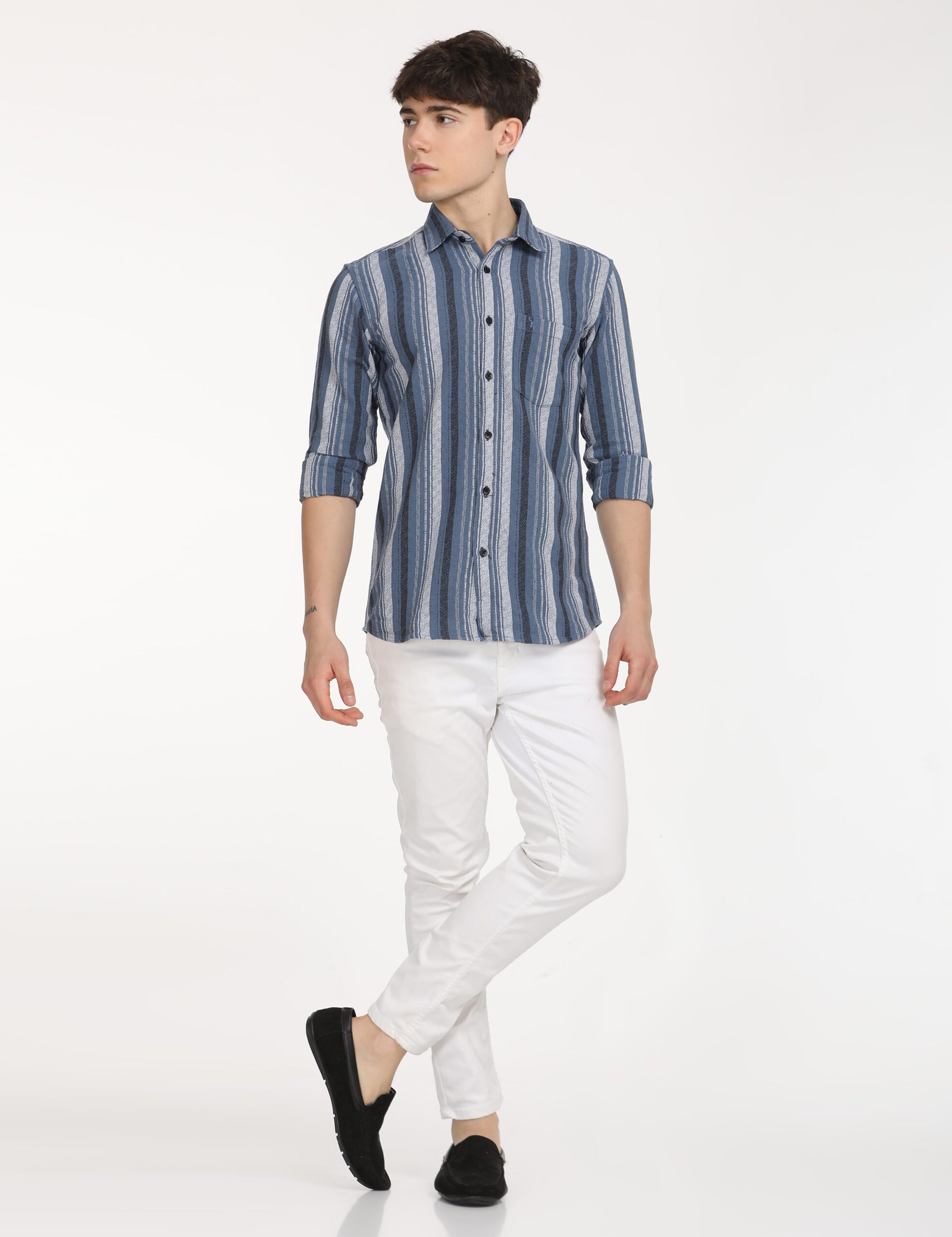 Men Striped Slim Fit Shirt Full Sleeve