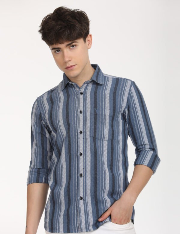 Men Striped Slim Fit Shirt Full Sleeve