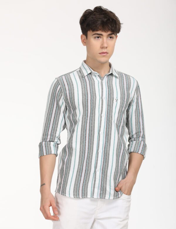 Men Striped Slim Fit Shirt Full Sleeve