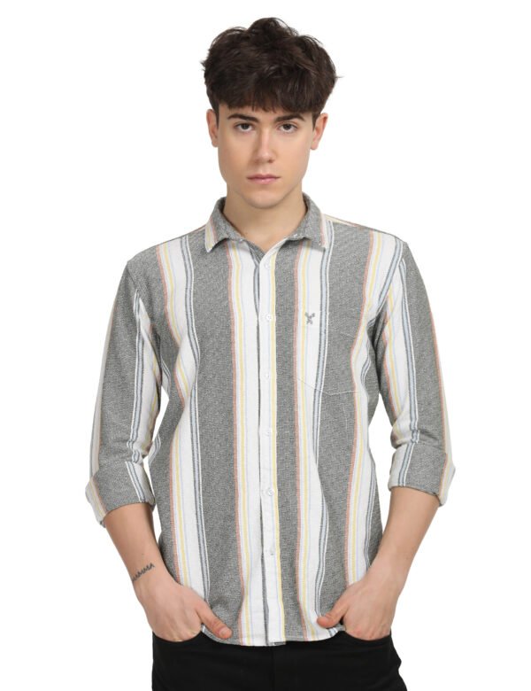 Men Striped Slim Fit Shirt Full Sleeve