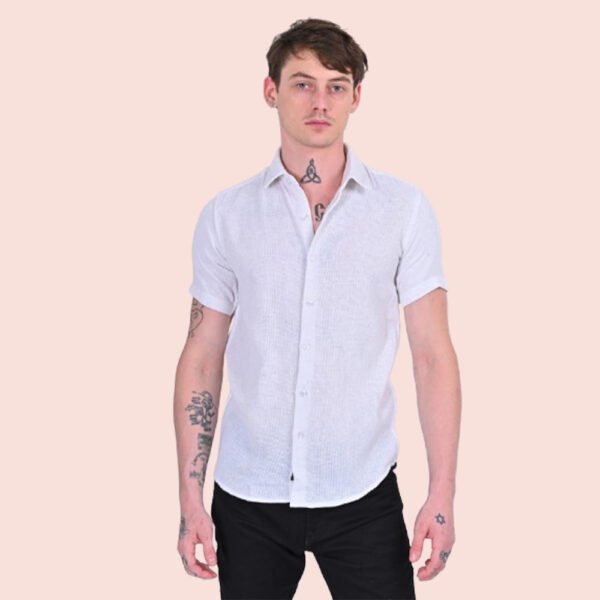 Stylofy Men Slim Fit Cotton Jute Half Sleeve Shirt