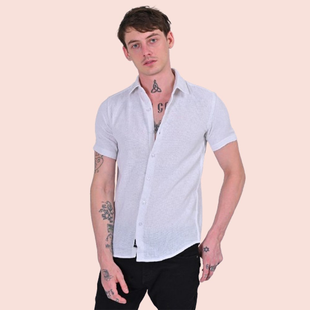 Stylofy Men Slim Fit Cotton Jute Half Sleeve Shirt