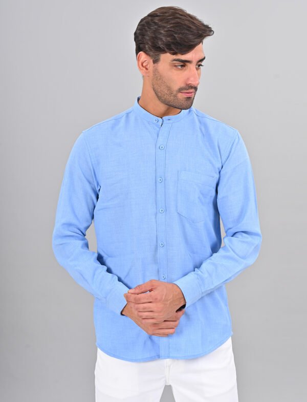 Stylofy Men's Solid Slim Fit Full Sleeve Mandarin Collar Button Cuff Shirt