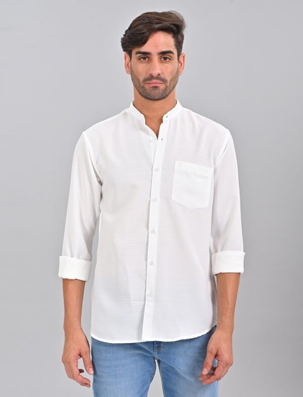 Stylofy Men's Solid Slim Fit Full Sleeve Mandarin Collar Button Cuff Shirt