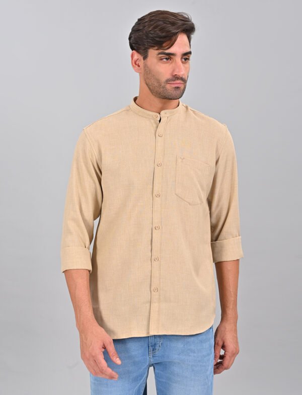 Stylofy Men's Solid Slim Fit Full Sleeve Mandarin Collar Button Cuff Shirt