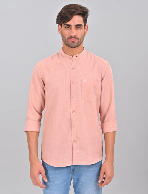 Stylofy Men's Solid Slim Fit Full Sleeve Mandarin Collar Button Cuff Shirt