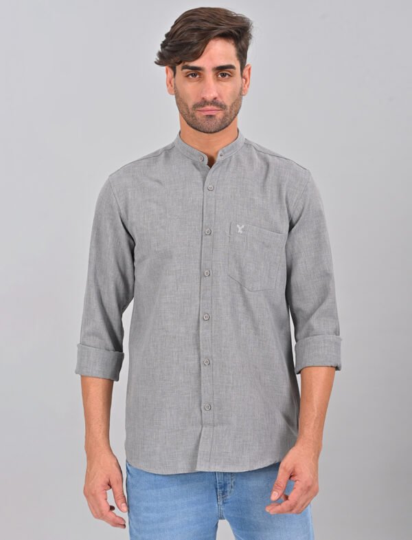Stylofy Men's Solid Slim Fit Full Sleeve Mandarin Collar Button Cuff Shirt