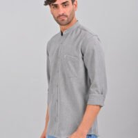 Stylofy Men's Solid Slim Fit Full Sleeve Mandarin Collar Button Cuff Shirt - Image 3