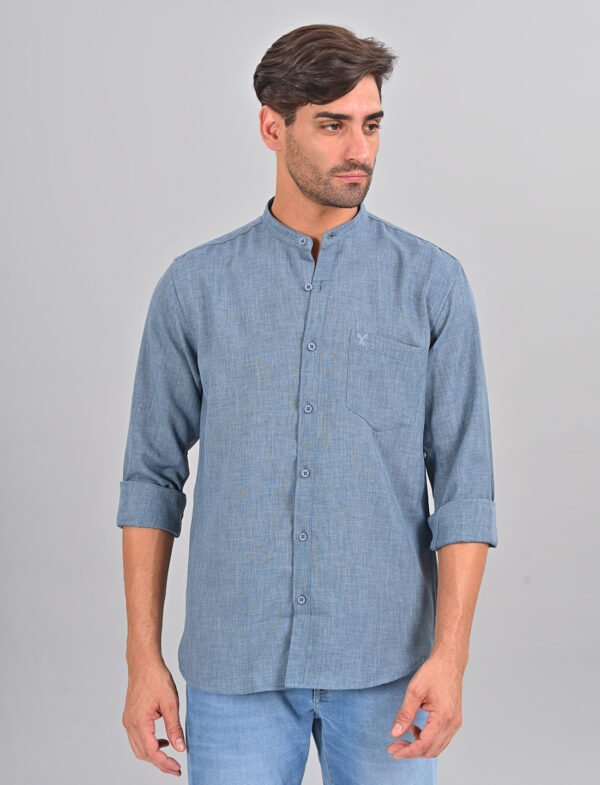 Stylofy Men's Solid Slim Fit Full Sleeve Mandarin Collar Button Cuff Shirt