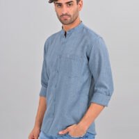 Stylofy Men's Solid Slim Fit Full Sleeve Mandarin Collar Button Cuff Shirt - Image 3