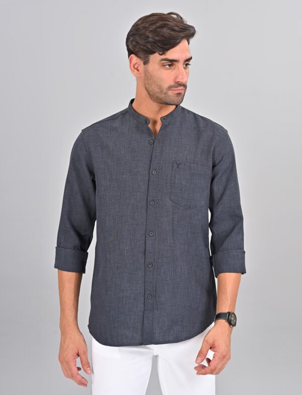 Stylofy Men's Solid Slim Fit Full Sleeve Mandarin Collar Button Cuff Shirt