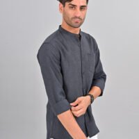 Stylofy Men's Solid Slim Fit Full Sleeve Mandarin Collar Button Cuff Shirt - Image 2