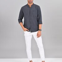 Stylofy Men's Solid Slim Fit Full Sleeve Mandarin Collar Button Cuff Shirt - Image 4