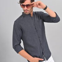 Stylofy Men's Solid Slim Fit Full Sleeve Mandarin Collar Button Cuff Shirt - Image 5