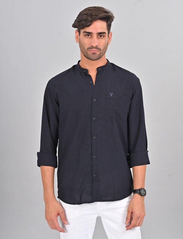 Stylofy Men's Solid Slim Fit Full Sleeve Mandarin Collar Button Cuff Shirt