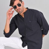 Stylofy Men's Solid Slim Fit Full Sleeve Mandarin Collar Button Cuff Shirt - Image 2