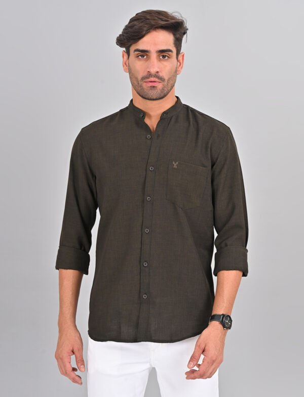 Stylofy Men's Solid Slim Fit Full Sleeve Mandarin Collar Button Cuff Shirt