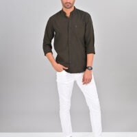 Stylofy Men's Solid Slim Fit Full Sleeve Mandarin Collar Button Cuff Shirt - Image 3