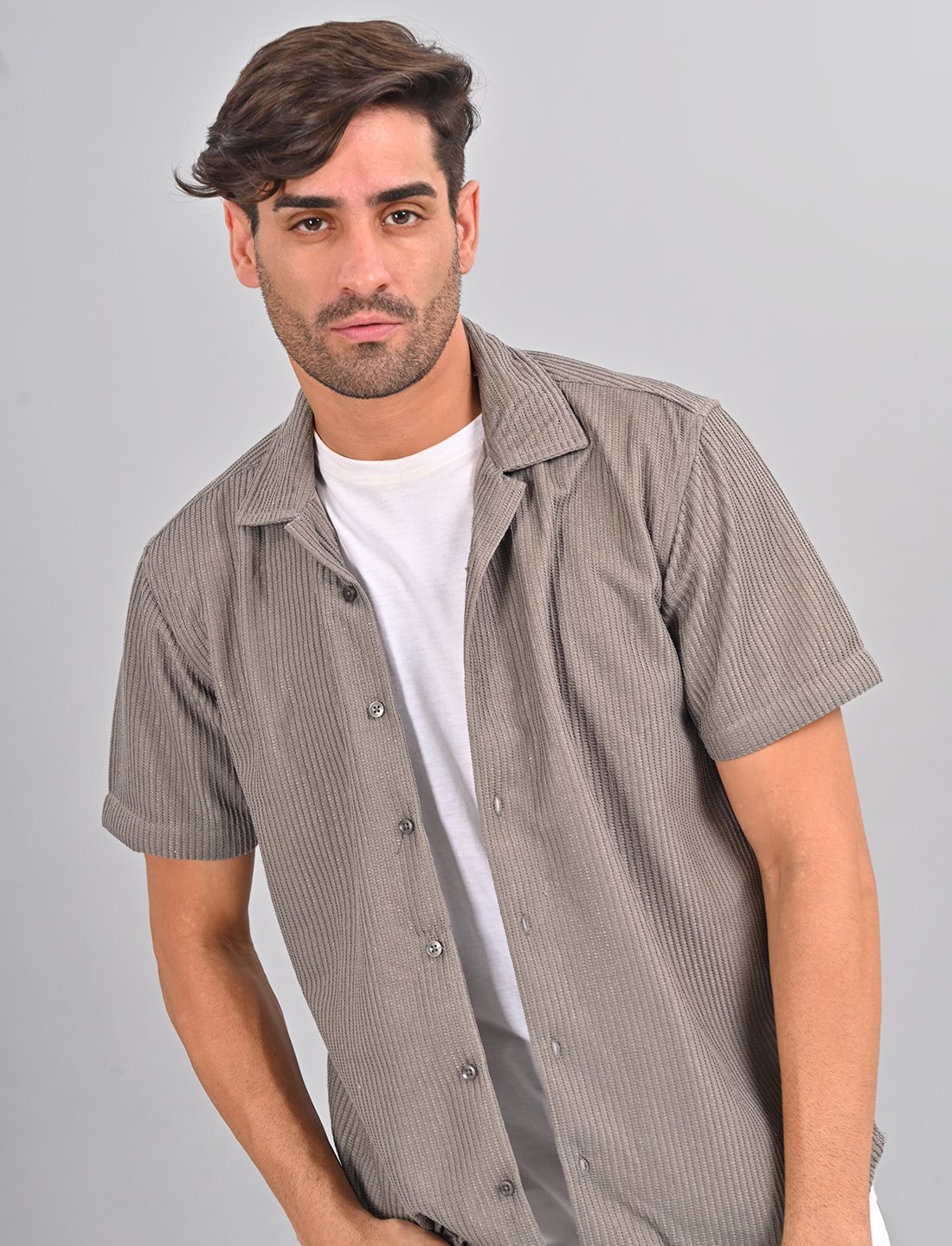Stylofy Men Regular Fit Knitted Shirt with Short Sleeves