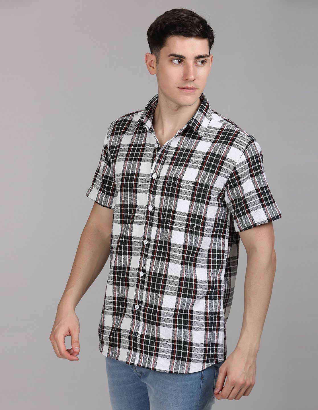 Stylofy Men Regular Fit Cotton Checks Half Sleeve Shirt
