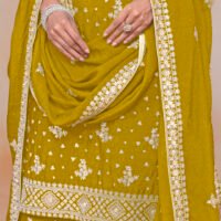 Abida Heavy Chinon Embroidery Work Salwar Suit, Palazzo Pant with Dupatta - Yellow - Image 3