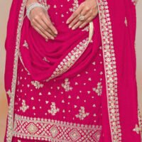 Abida Heavy Chinon Embroidery Work Salwar Suit, Palazzo Pant with Dupatta - Pink - Image 3