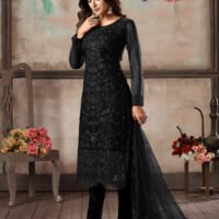 Stylish Designs Semi Stitched Suit – Kurti Pant, with Dupatta – Black Net Straight Cut Trouser Suit - Image 3