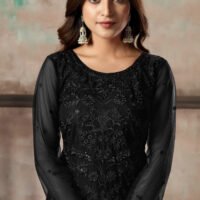 Stylish Designs Semi Stitched Suit – Kurti Pant, with Dupatta – Black Net Straight Cut Trouser Suit - Image 2