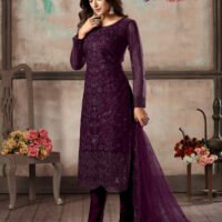 Stylish Designs Semi Stitched Suit – Kurti Pant, with Dupatta –  Purple/Royal Plum Net Straight Cut Trouser Suit - Image 3
