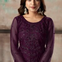 Stylish Designs Semi Stitched Suit – Kurti Pant, with Dupatta –  Purple/Royal Plum Net Straight Cut Trouser Suit - Image 2