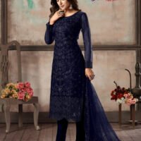 Stylish Designs Semi Stitched Suit – Kurti Pant, with Dupatta –  Navy Blue Net Straight Cut Trouser Suit - Image 3