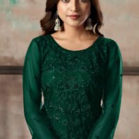 Stylish Designs Semi Stitched Suit – Kurti Pant, with Dupatta – Green Net Straight Cut Trouser Suit - Image 3