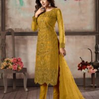 Stylish Designs Semi Stitched Suit - Kurti Pant, with Dupatta -Yellow - Image 2
