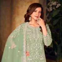 Ready to Wear Indian Pakistani Stylish Party Wear Salwar Kameez Plazzo Suit-Mint Green Colour - Image 2