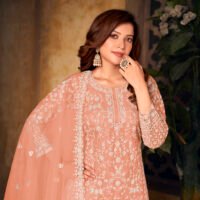 Ready to Wear Indian Pakistani Stylish Party Wear Salwar Kameez Plazzo Suit-Peachy Pink - Image 2