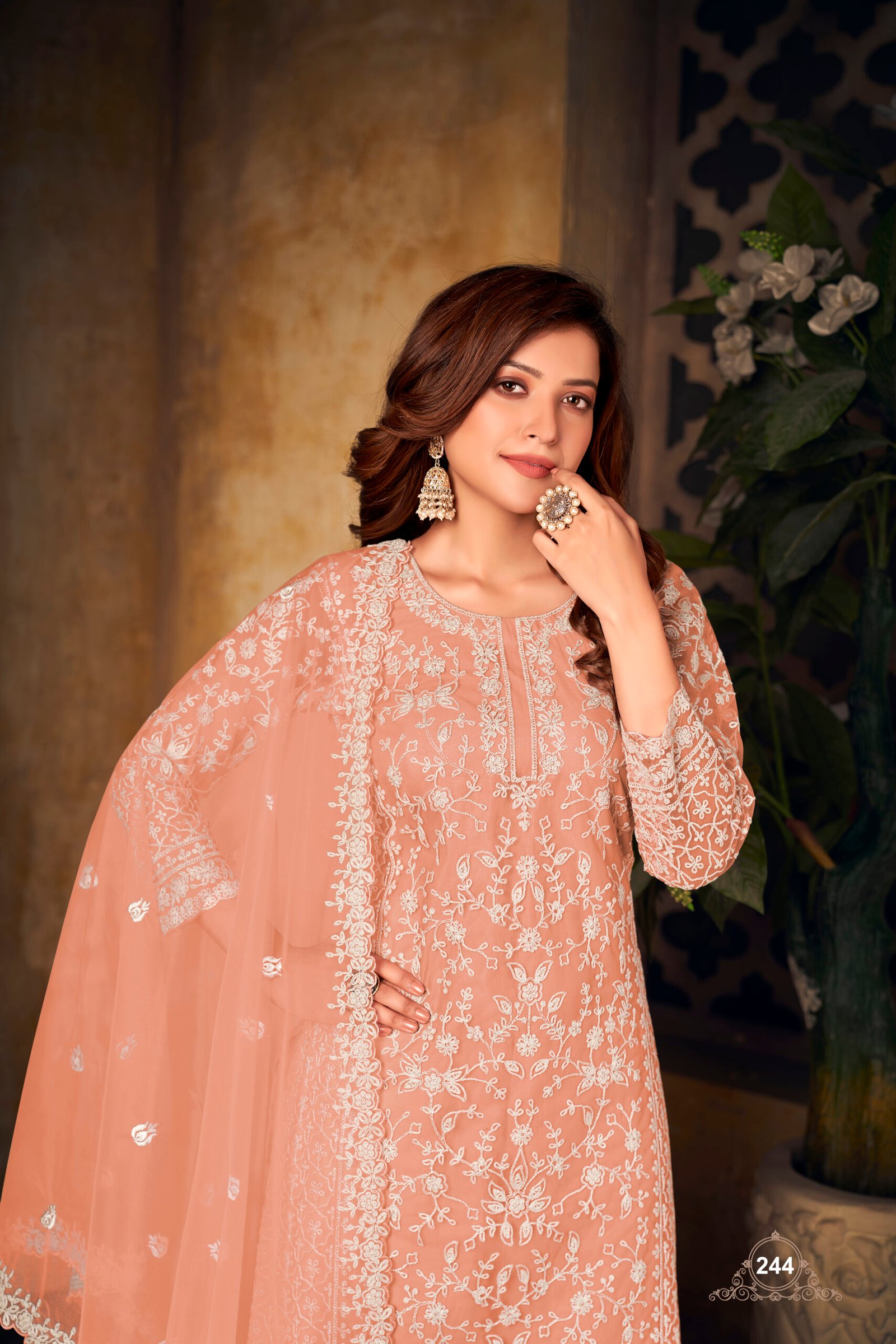 Ready to Wear Indian Pakistani Stylish Party Wear Salwar Kameez Plazzo Suit-Peachy Pink