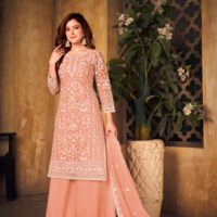 Ready to Wear Indian Pakistani Stylish Party Wear Salwar Kameez Plazzo Suit-Peachy Pink - Image 4