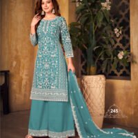 Ready to Wear Indian Pakistani Stylish Party Wear Salwar Kameez Palazzo Suit-Teal/Turquoise Color - Image 3