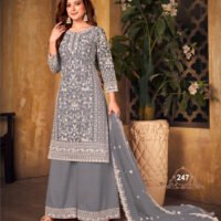 Ready to Wear Indian Pakistani Stylish Party Wear Salwar Kameez Palazzo Suit- Light Grayish Blue Color - Image 3