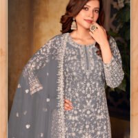 Ready to Wear Indian Pakistani Stylish Party Wear Salwar Kameez Palazzo Suit- Light Grayish Blue Color - Image 2