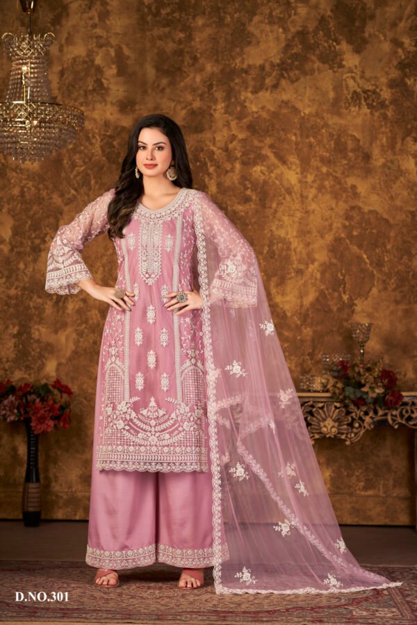 Ready to Wear Indian Pakistani Stylish Party Wear Salwar Kameez Palazzo Suit- Pink Color