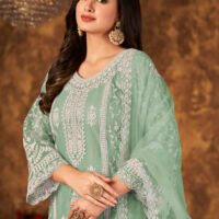 Ready to Wear Indian Pakistani Stylish Party Wear Salwar Kameez Palazzo Suit- Green Color - Image 4