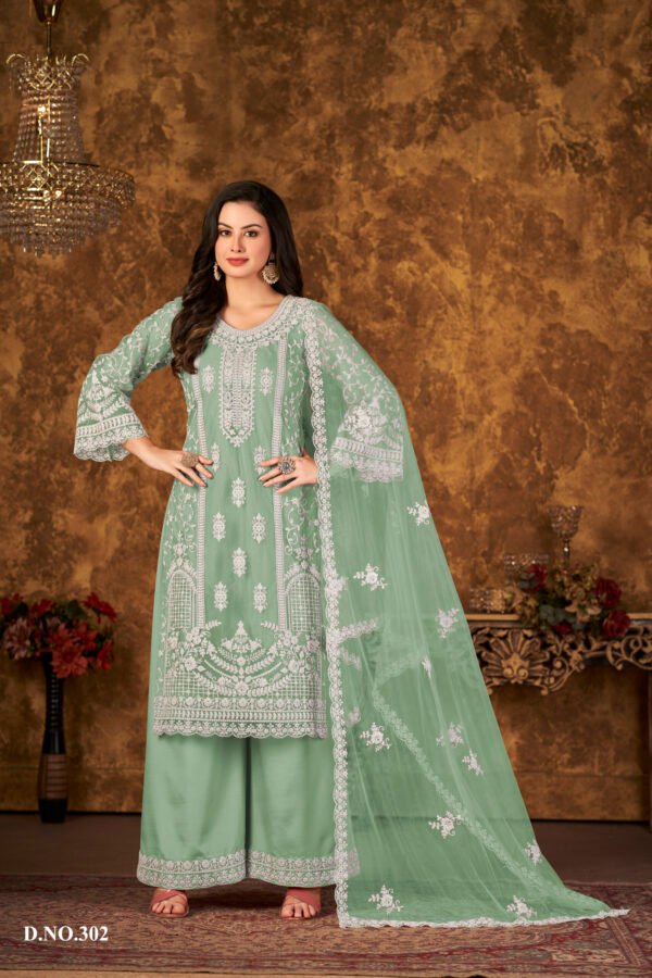 Ready to Wear Indian Pakistani Stylish Party Wear Salwar Kameez Palazzo Suit- Green Color