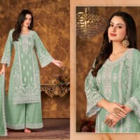 Ready to Wear Indian Pakistani Stylish Party Wear Salwar Kameez Palazzo Suit- Green Color - Image 3