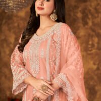Ready to Wear Indian Pakistani Stylish Party Wear Salwar Kameez Plazzo Suit-Orange - Image 2