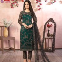 Fancy Semi Stitched Suit - Kurti Pant, with Dupatta -Green - Image 3