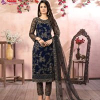 Fancy Semi Stitched Suit - Kurti Pant, with Dupatta -Blue - Image 3