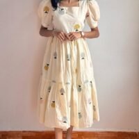 look stylish and walk in comfort with our new tress on Introducing Cotton with thread work embroidery, full embroidery of pattern Midi with lining stylish puff slavees set perfect for your wardrobe - Image 2