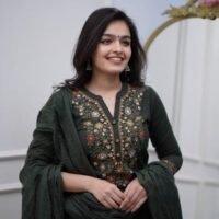 Pure rayon plain dyeing kurta with beautiful heavy embroidery work on yoke, sleeves & hems paired up with matching rayon Pant with shiffon Dupatta - Image 2